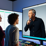 **Prompt:** A vibrant, collaborative scene in a modern video production studio. A diverse team, including a director, editor, cinematographer, and client, are gathered around a large screen displaying a complex video timeline. They are actively communicating, gesturing, and listening attentively to each other, illustrating clear communication and harmonious collaboration. The atmosphere is positive and productive, reflecting mutual respect and shared vision. Soft, professional lighting, photorealistic, cinematic quality, high detail.