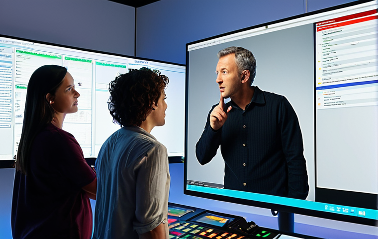 **Prompt:** A vibrant, collaborative scene in a modern video production studio. A diverse team, including a director, editor, cinematographer, and client, are gathered around a large screen displaying a complex video timeline. They are actively communicating, gesturing, and listening attentively to each other, illustrating clear communication and harmonious collaboration. The atmosphere is positive and productive, reflecting mutual respect and shared vision. Soft, professional lighting, photorealistic, cinematic quality, high detail.