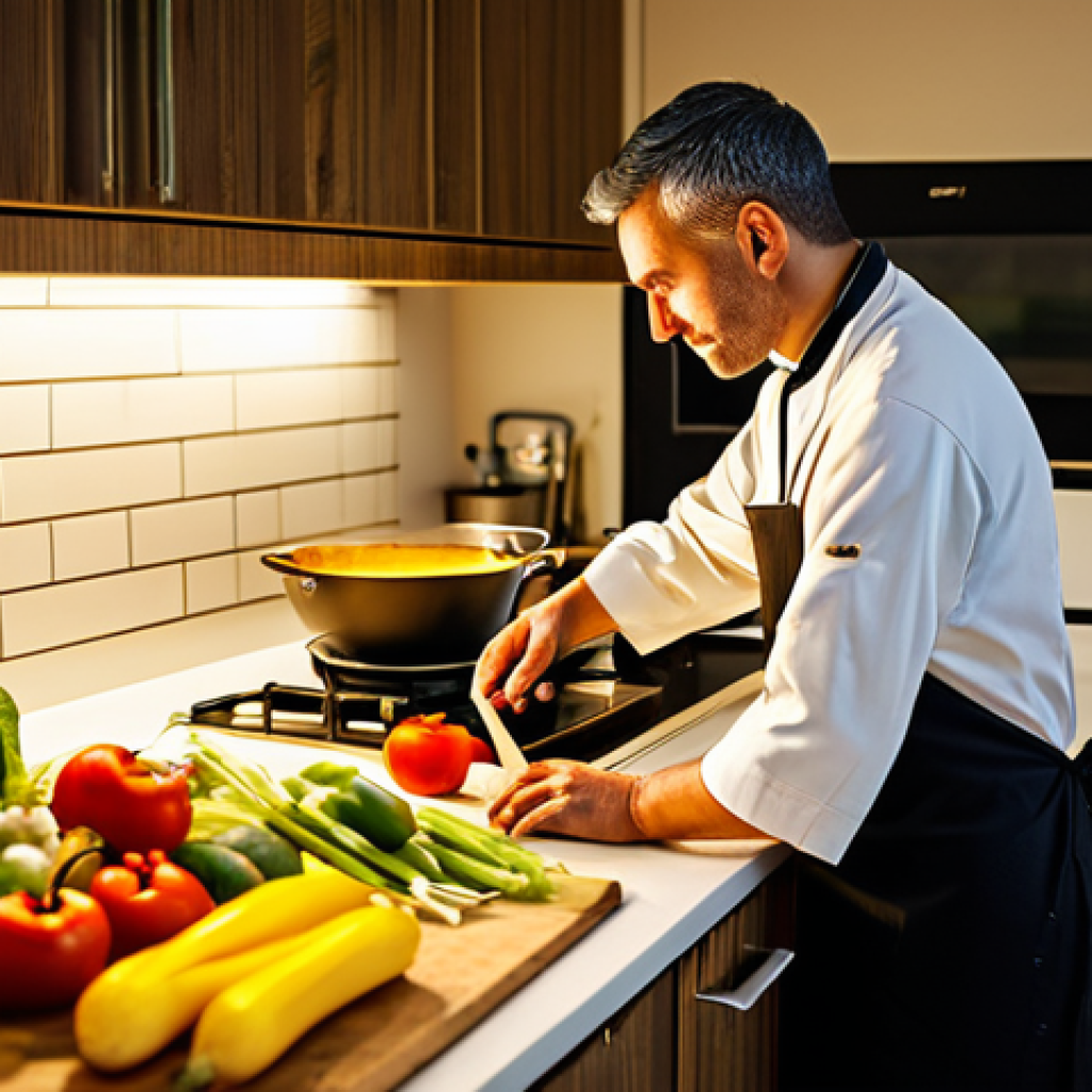 영상콘텐츠 제작 시 조명 세팅 방법 - Golden Hour Kitchen Scene**
"A warm, inviting kitchen scene bathed in the soft light of the golden ...