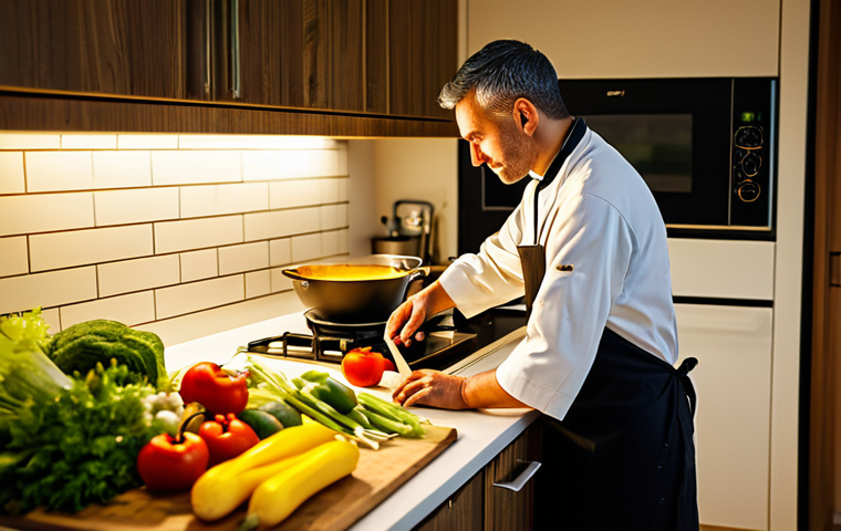 영상콘텐츠 제작 시 조명 세팅 방법 - Golden Hour Kitchen Scene**
"A warm, inviting kitchen scene bathed in the soft light of the golden ...