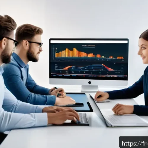 Home 30 영상콘텐츠 제작의 ROI 분석 방법 - A modern digital marketing workspace showing a diverse team analyzing video performance metrics on m...