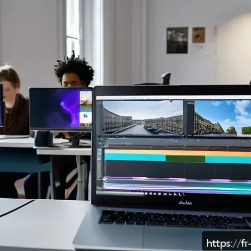 Home 17 영상콘텐츠 제작 관련 추천 강의 및 워크숍 - A modern video editing classroom in Paris, with diverse adult students attentively learning basics o...